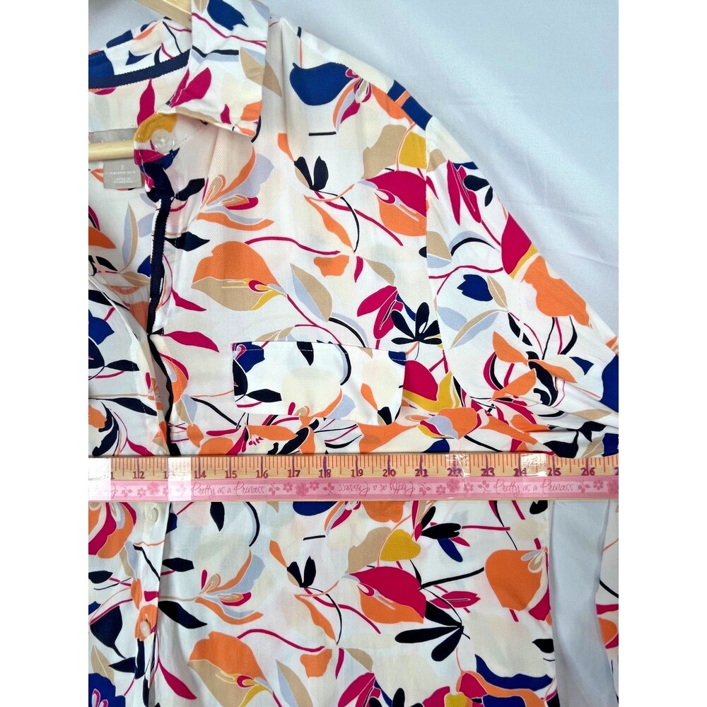Chico's Size 3 Floral Button Front Blouse Roll Tab Sleeves Rayon 16 18 - Picture 8 of 12